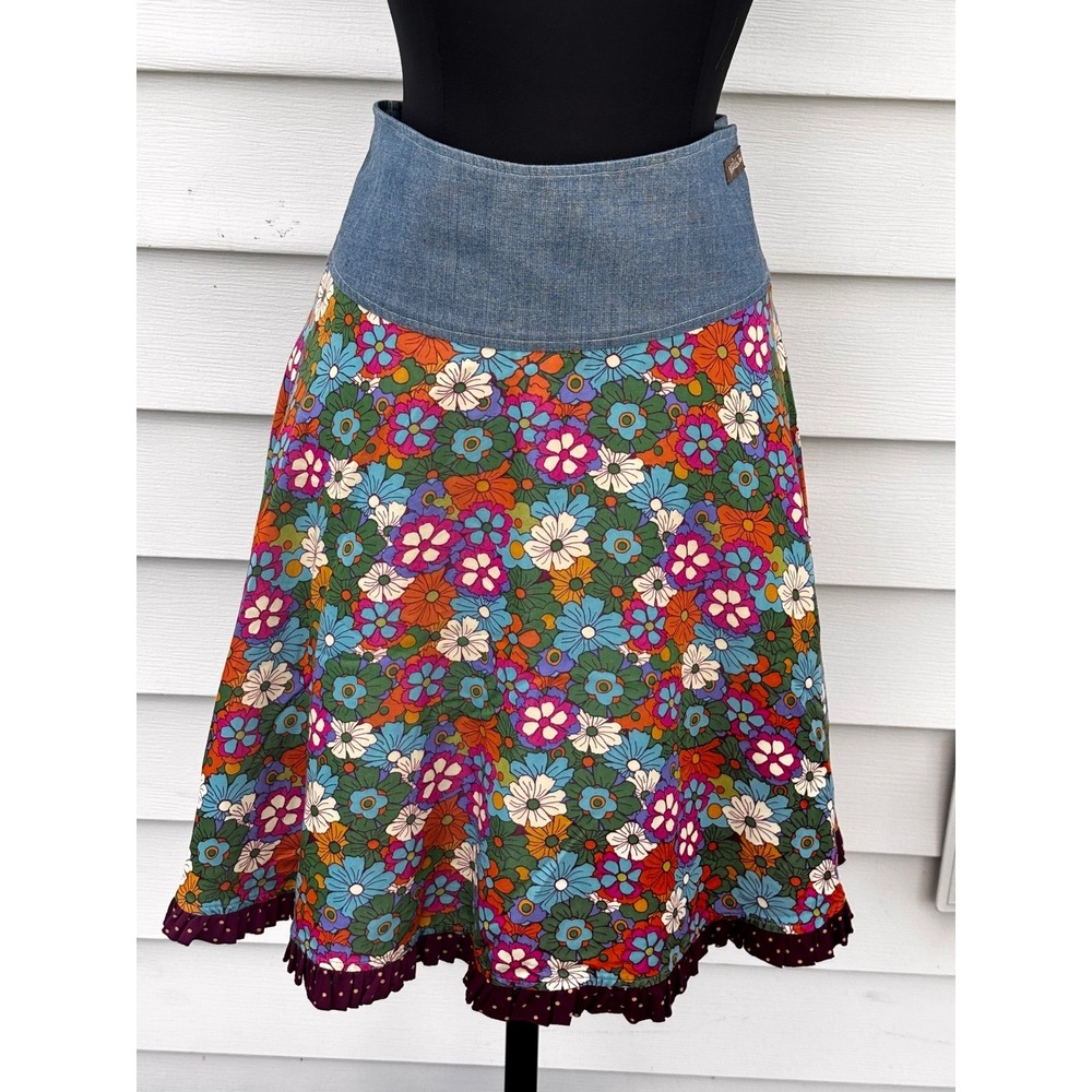 Matilda Jane Paint By Numbers XS Denim Waist Floral Skirt Colorful Spring Summer